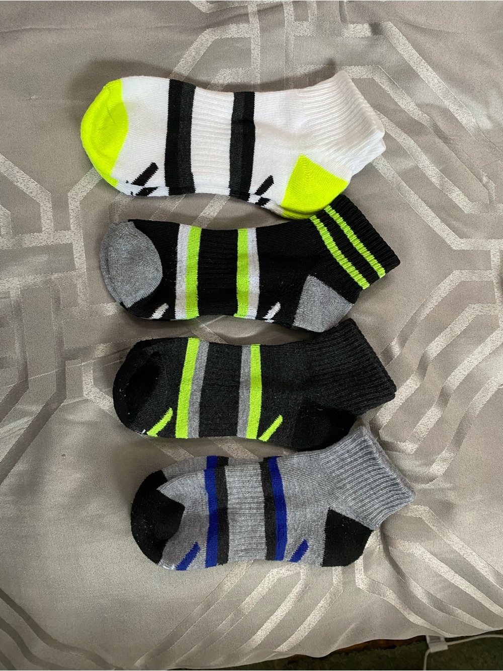 Men's Low-Cut Athletic Socks - Neon Green, Black, Gray, White Stripes